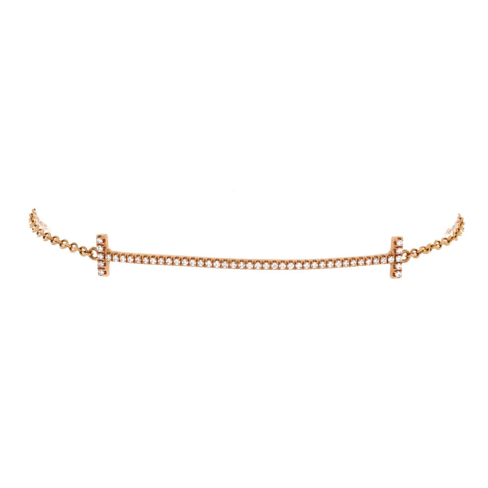 Tiffany & Co. Medium T Smile Chain Bracelet 18K Rose Gold with Diamonds